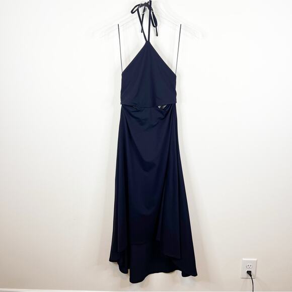 NWT Susana Monaco Cut Out Waist High Low Midi Halter Dress L Blue - Picture 2 of 7